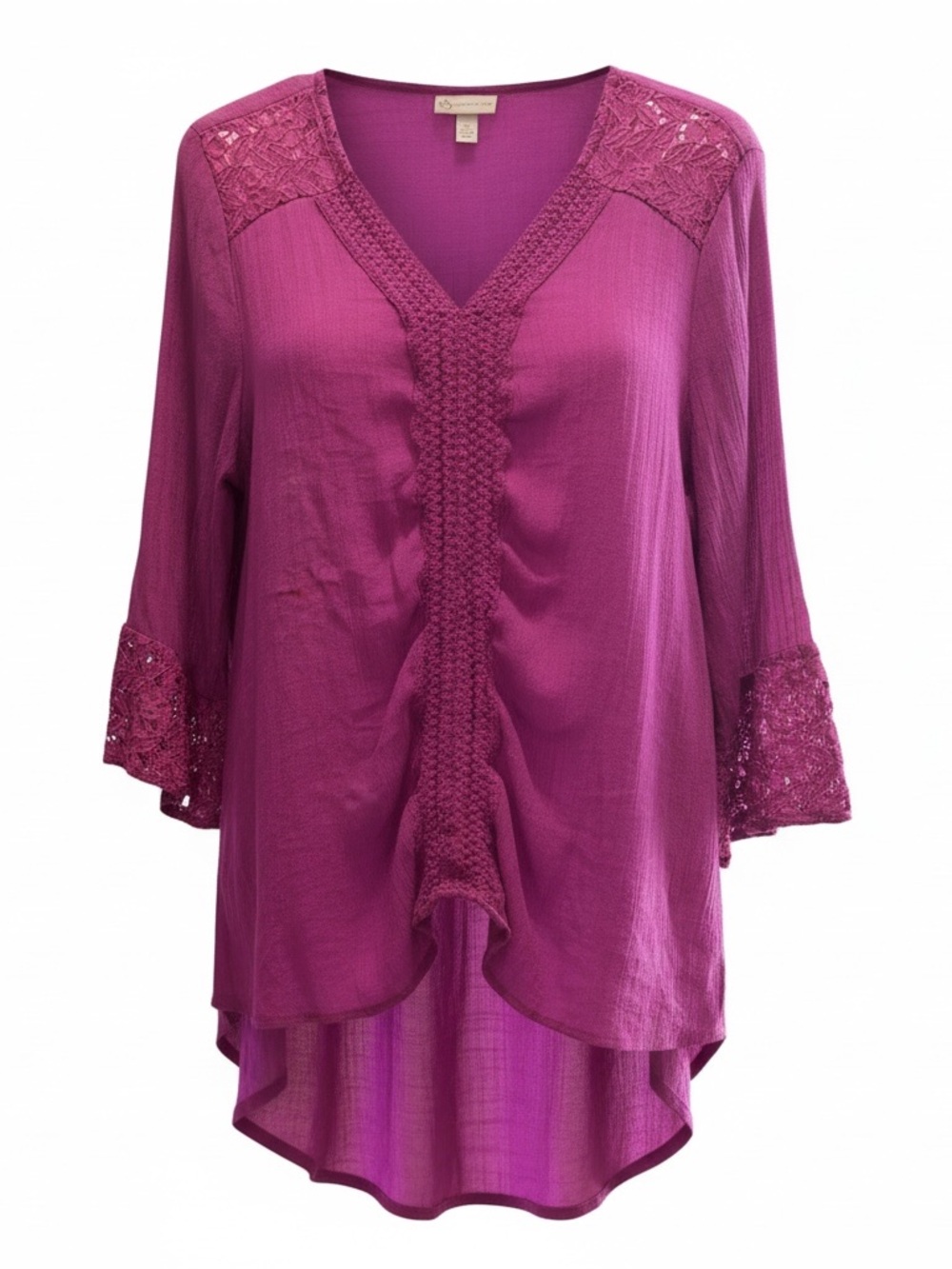 CB V-Neck Crochet-Trim Tunic Top in Berry